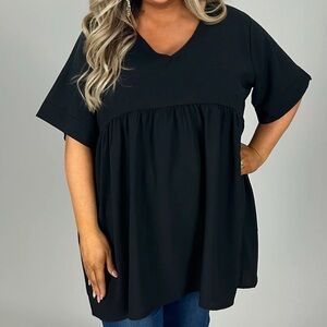 Zenana V-Neck Black Babydoll Top‎ NWOT
